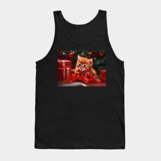 Cute ginger kitten on Christmas Eve Tank Top